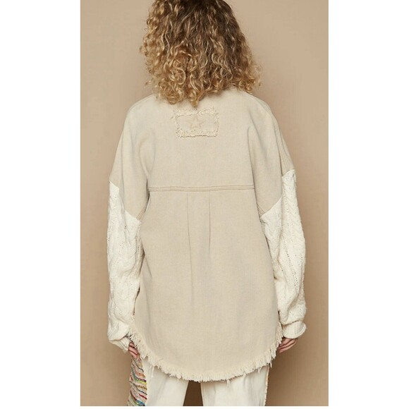 Jena Green By Apricot Lane Cable Knit Sweater Denim Jacket Large 100% Cotton - Picture 3 of 13